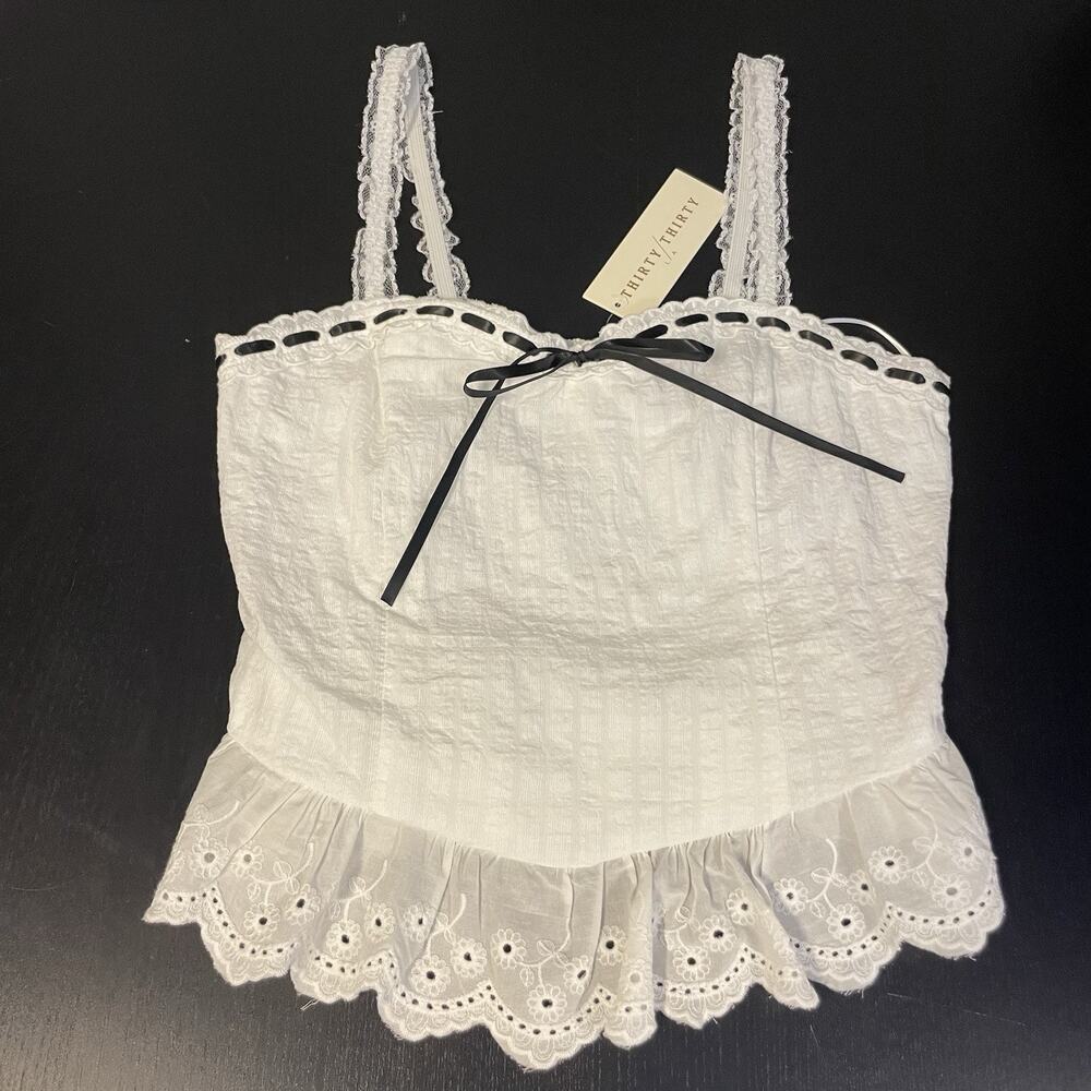 Thirty Thirty White Corset Top Coquette Milkmaid Cottagecore Romantic Size M - Picture 2 of 11